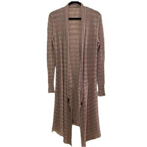 FREE PEOPLE Taupe Shadow Stripe Knit Boho Duster Open Cardigan Sz S
